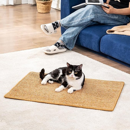 Cat Scratcher Mat,Sisal Cat Scratch Pad with Hook&Loop Tape,Wall Floor Kitten Scratching Pads Rug for Indoor,Furniture Protector for Couch&Carpets&Sofas,Kitty Bithday Gifts,Large,Brown,2 Pack