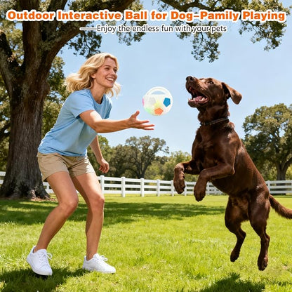 Dog Calming Ball with Handle, Interactive Ball for Pet Dogs Playing, Built-in Yellow Tennis Balls and Squeaky Sound for Small Medium Large Dogs (Clear with Tennis Balls Inside)