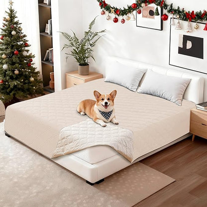 Waterproof Dog Blanket, Non-Slip Soft Pet Bed Cover, Couch Cover for Dogs Washable, Protects Sofa, Furniture, Crate, Car, Tear Resistant Leakproof Pet Blanket (52x82 Inch, Beige)