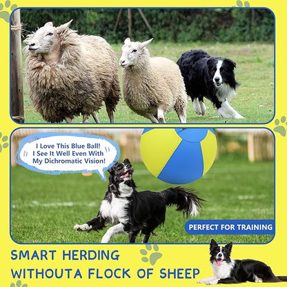 Herding Ball for Dogs and Horses - 18" Dog Herding Ball for Australian Shepherd Collie, Jolly Ball for Dogs Agility Equipment, Herding Ball Durable Bite-Resistant with Reinforced Stitching-Yellow&Blue