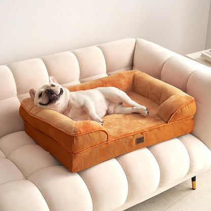 EHEYCIGA Orthopedic Dog Bed for Small Dogs, Waterproof Memory Foam Small Dog Beds with Sides, Non-Slip Bottom and Egg-Crate Foam Medium Pet Couch Bed with Washable Removable Cover,Pumpkin Orange