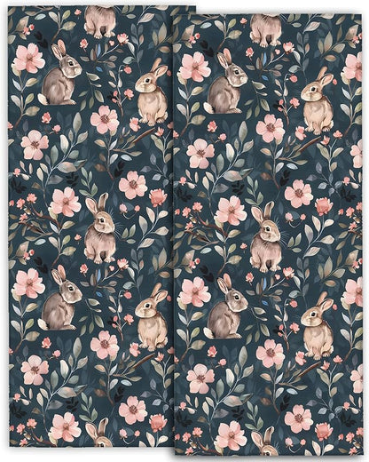 Cute Bunny Hand Towels - 2 Pack, 14.5" X 28",Soft Microfiber Polyester Dark Towel Set with Adorable Rabbit and Floral Pattern,for Whimsical Bathroom Kitchen Spa Hotel Decor Gifts