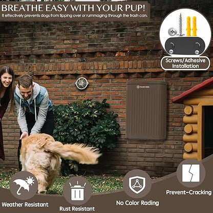 PAWZIDEA Wall Mount Dog Poop Trash Can Outside, 2.1 Gallon Small Dog Waste Bin with Lid, Activated Carbon Odor Control, Waterproof Metal Pet Waste Disposal Container, Fence Hang Poop Proof Garbage Can