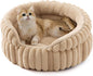 Bedsure ComfyFleece™ Small Cat Bed, Washable Round Cute Pet Beds for Indoor Cats, Super Soft Corduroy Kitten Bed with Anti-Slip Bottom, 20''x20''x8'', Sandy Beige