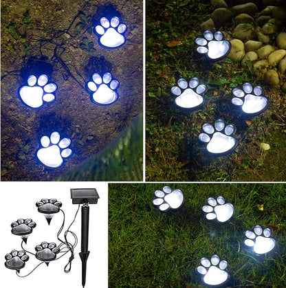 Elnsivo Paw Print Solar Outdoor Lights, Solar Lights Outdoor Waterproof Dog Paw Light (Set of 4), Cat Puppy Animal Garden Light Path Lamp Walkway Lighting for Patio,Yard, Any Pet Lover (White paw)