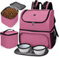 BAGLHER Pet Travel Bag, Double-Layer Pet Supplies Backpack (for All Pet Travel Supplies), Pet Travel Backpack with 2 Silicone Collapsible Bowls and 2 Food Baskets Pink