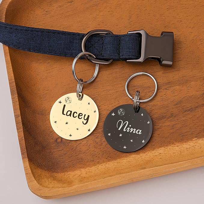 Anavia Small Size Dog Cat ID Tags, Small/XS Personalized Color Plated Stainless Steel Puppy Kitten Name Tags, Customized Engraved Nameplate Pet Collar Tag (Rainbow, Round)