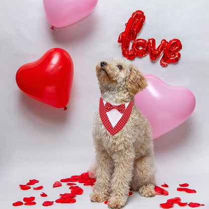 ADOGGYGO Valentine Dog Tuxedo Bandana, Red Heart Pet Tux with Bowtie Adjustable Valentine Costume for Extra Small Dogs Cats (XS)