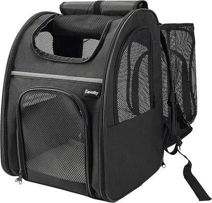 Zavothy Cat Backpack Carrier, Expandable Airline Approved Pet Backpack for Small Cats & Dogs, Breathable Mesh Cat Carrier Backpack with Padded Bottom, Foldable Travel Bag – Black