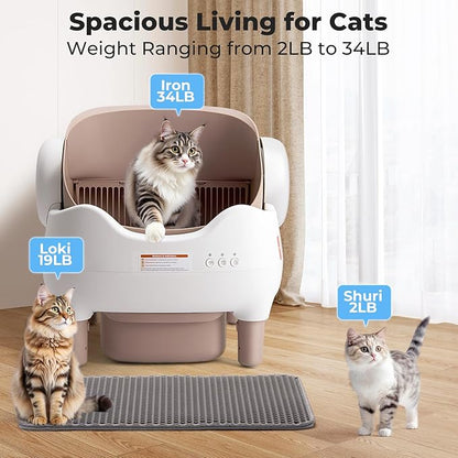 Automatic Litter Box Open Top: Self Cleaning Cat Litter Box Smart with WiFi App Control, Extra Large & Safety Sensors & Odor-Free Waste Disposal