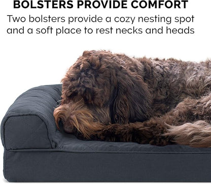 Furhaven Orthopedic Dog Bed for Medium/Small Dogs w/ Removable Bolsters & Washable Cover, For Dogs Up to 35 lbs - Quilted Sofa - Iron Gray, Medium