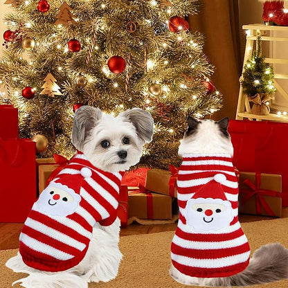 Dog Christmas Sweater Pet Winter Warm Coat Pajamas Small Dog Sweaters Christmas Santa Sweater for Large Cats Small Dogs (Santa, XL)