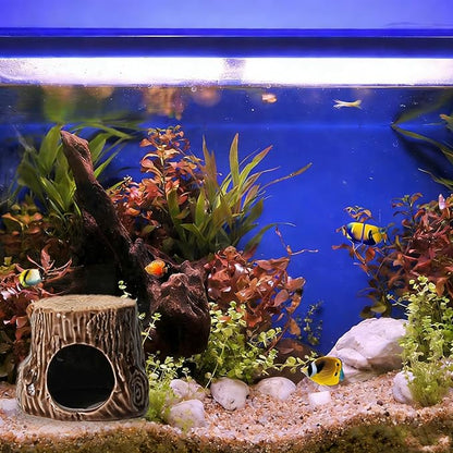 Aquarium Decor Cave Betta Fish Aquarium Accessories Ornaments Hiding Cave Wooden Stake Shape House Hideout for Shrimp Cichlid Hermit Crab, Octopus Hiding Breeding for Tank (Brown)