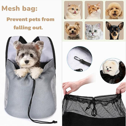 Dog Front Carrier Backpack,Ventilated Mesh Puppy Back Pack with Safety Belt,Adjustable Breathable Pet Carrier for Small Dogs Cats,Lightweight Doggy Backpack for Hiking Cycling Outdoor