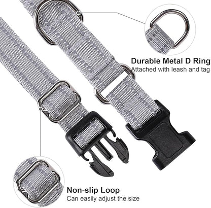 Martingale Dog Collar, Adjustable Nylon Reflective Collar with Buckle No Pull Dog Collar for Small Medium Large Dogs (Grey, M)