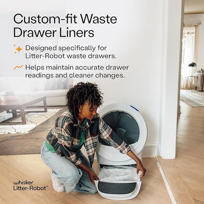 Litter-Robot Waste Drawer Liners by Whisker, 25 Pack - Litter Box Liners, Custom Fit for Litter-Robot, 9-11 Gallons of Capacity, Quick to Install and Easy to Empty