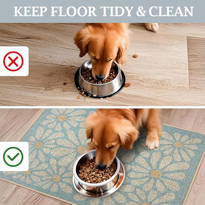 SHIYUE Dog Food Mats for Floors, Absorbent Cat Bowl for Food and Water, Non-Slip Accessories Pet Supplies(16"x24",Sky Blue Flower)
