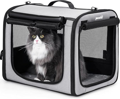 Pecute Dog Car Carrier Light Weight 19.7×16.9×14.8in, Dog Carrier Easy to Assemble, Dog Car Crate Portable and Breathable,Pet Carrier for Indoor and Outdoor, Dog Travel Crate with Curtain Gray