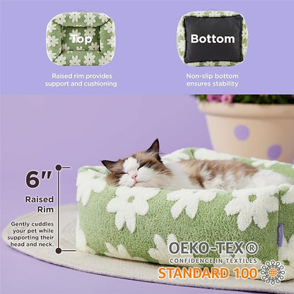 LE SURE Cute Dog Bed for Small Dogs & Cats- Washable Puppy Beds,Cozy Rectangle Orthopedic Pet Sofa with Jacquard Shaggy Plush & Anti Slip Bottom,20x19x6inches