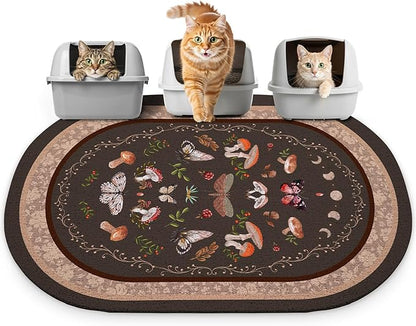 Bienbee Cat Litter Mat, 40" x 30" Jumbo Size Litter Box Mat Rug with Non-Slip Bottom, Urine and Water Proof, Easy to Clean Cat Supplies Essentials for Indoor Kitty Kitten Floor,Brown Mushrooms XL