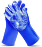 Pet Grooming Gloves—Heat Resistant Dog Washing Gloves with High-Density Teeth, Dog Bath Scrubber with Enhanced Five Finger Design, Silicone Gloves for Dogs and Cats Bathing, Massage (Dark Blue)
