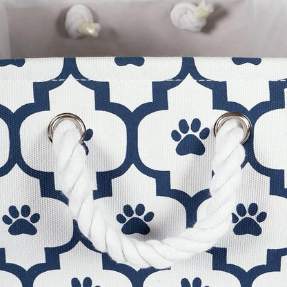 Bone Dry Pet Storage Collection Lattice Paw Print, Small Round, White/Navy