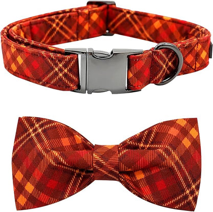 Fall Dog Collar, Pet Collar Bow Plaid Pet Collars Girl Boy Holiday Pet Collars Gift Bow Collars Cute Soft Puppy Collars for X-Large Dogs