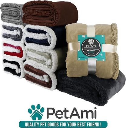 PetAmi Waterproof Dog Blanket for Medium Large Dog Puppy Cat Throw for Couch Cover Leakproof Protection, Sherpa Fleece, Reversible Soft Washable 60x40 Checker Plaid Red
