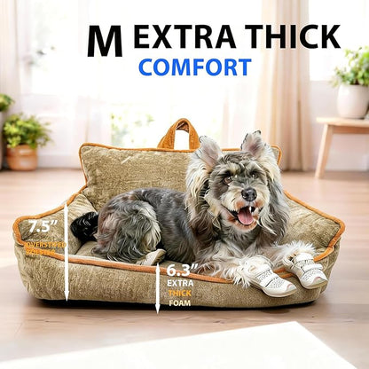 Orthopedic Dog Bed with Memory Foam, Washable Plush Pet Bed for Small, Medium & Large Dogs, Cozy Bolster Crate Dog Bed for Joint Support & Comfort.(Brown)
