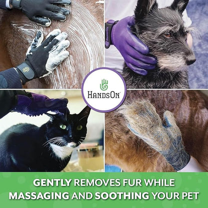 H HANDSON Pet Grooming Gloves - Patented #1 Ranked, Award Winning Shedding, Bathing, & Hair Remover Gloves - Gentle Brush for Cats, Dogs, and Horses (Purple, Large)