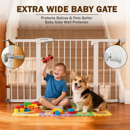 Mumeasy 29.7–51 Inch Extra Wide Baby Gate for Stairs, Extra Long Indoor Dog Gate for Doorways, Pressure Mounted Walk Thru Child Gate with Auto-Close, No-Drill Safety Pet Gate with Door for House,White