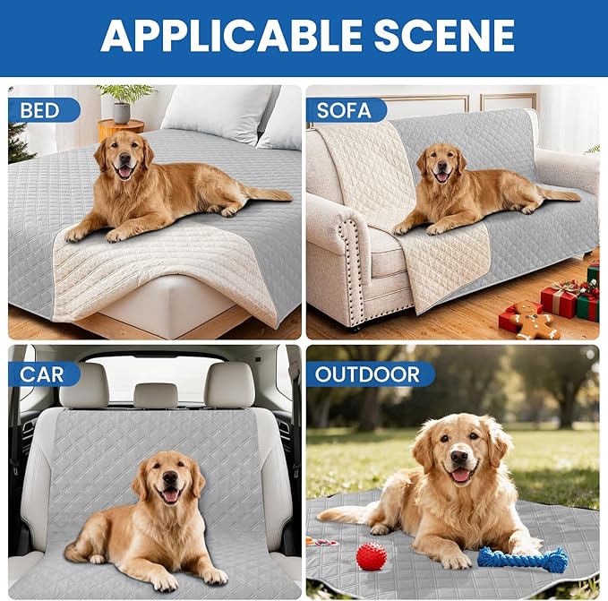 Waterproof Dog Bed Cover Pet Blanket, Soft Couch Cover for Dogs Washable, Non-Slip Dog Blanket Protect Furniture Couch Sofa Car for Puppy Large Dogs Cat (52x82 Inch, Light Grey)
