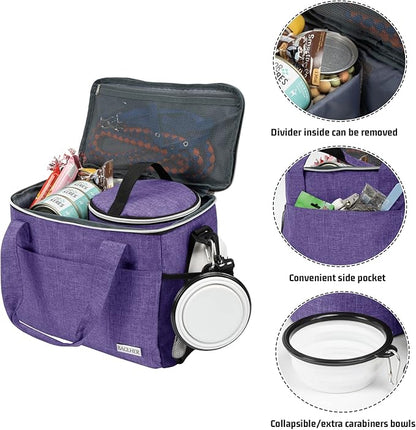 BAGLHER Dog Travel Bag Backpack Pet Supplies Backpack 5-Piece Set with Shoulder Strap 2 Lined Pet Food Containers 4 Foldable Feeding Bowls Essential Kit for Pet Travel