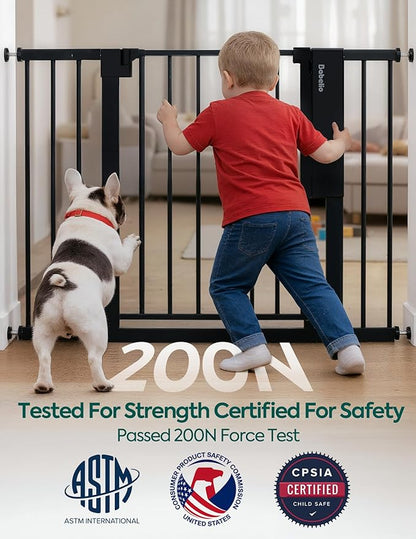 Babelio Smart Baby Gate with Auto-Unlock/Close, Pressure Mounted No Drill for Doorways/Top of Stairs. Pet/Dog Door Wide Walk Thru w/Infrared Sensor & Instant Safety Alert (Black, 30.3-47.2" W, 30" H)