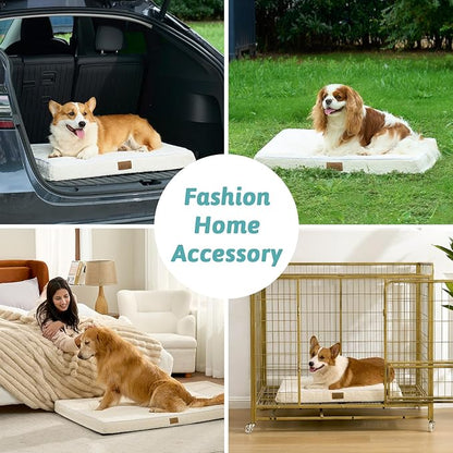 Big Dog Bed for Giant Dogs, Rectangular XXL Orthopedic Dog Beds Extra Large, Foam Anti-Slip Bottom Pet Mat with Washable Removable Cover, Suitable for Pet Up to 150 lbs, 54x44x4 inch, Beige