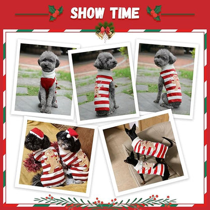 Dog Christmas Sweater Xmas Pet Clothes Cute Striped Gingerbread Man Costume Holiday Puppy Cat Jumpers Outfits New Year Gifts for Small Medium Large Dogs(Red Gingerbread Man,XL)