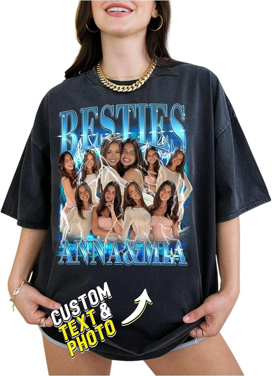 Custom Bootleg Rap Tee, Personalized Girlfriend Vintage Graphic T-Shirt, Photo Shirt, Valentine Birthday Gifts