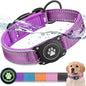 Airtag Dog Collar with Waterproof Air Tag Holder, Luminous Reflective, Soft Padded, Adjustable Nylon Pet Collar for Small Medium Large Heavy Duty Dogs,Purple, S