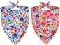 ADOGGYGO Floral Dog Bandanas 2 Pack, Reversible Cute Flower Scarf, Premium Fabric, Adjustable Fit Pink Blue Floral Bandanas for Medium Large Dogs (Large)