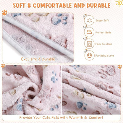 Tatuo 4 Pcs Dog Blanket for Pet Cat Blankets Indoor Puppy Teething Stuff Toys Paw Print Fleece Soft Blanket Sleep Mat for Guinea Pig Cage(Beige,Medium(30 x 20.5 Inch),Square)