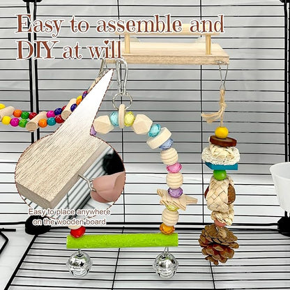 5-in-1 Parakeet Toys Set: Detachable Bird Playground with Wooden Perch, Swing, Ladder, & Platform Cage Accessories for Cockatiel, Conure, Lovebird, Budgie, Finch