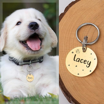 Anavia Small Size Dog Cat ID Tags, Small/XS Personalized Color Plated Stainless Steel Puppy Kitten Name Tags, Customized Engraved Nameplate Pet Collar Tag (Blue, Round)