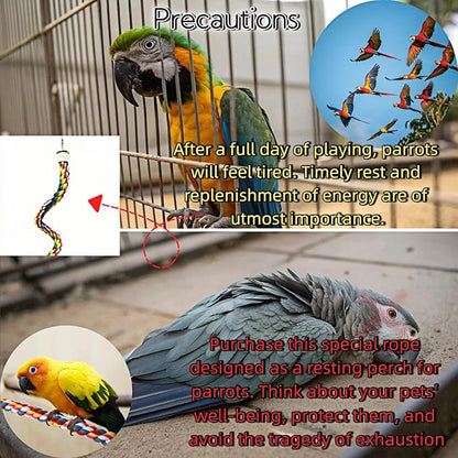 Bird Rope Perches, Parrot Toys, Bungee Rope Perches for Parrots, Cockatiels, Parakeets, Budgie Cages Comfy Birds (Metal Nut) - 36.02 inches