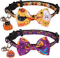 ADOGGYGO Halloween Cat Collars with Bow Bell, Orange Purple Pumpkin Bowtie, Breakaway Halloween Collars for Cats Kittens