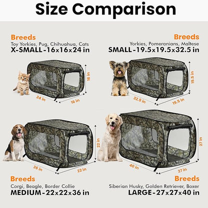 Beatrice Home Fashions Portable, Collapsible, Pop Up Kennel Travel Cat and Dog Crate, 36" L x 22" W x 22" H, Camo Green