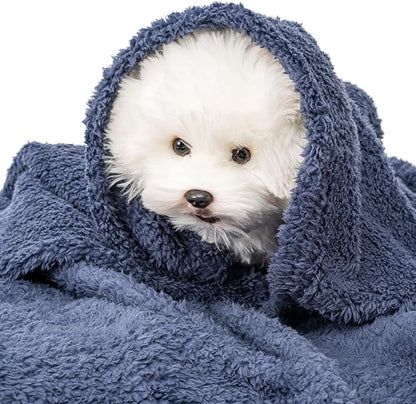 2 Blankets, Dog Cat Pet Blanket, Soft Warm Fleece, for Puppy, Small Dogs or Kitten, Cats, Plush Fuzzy Blanket for Bed, Sofa, Travel (40" x 32", 2/Pack, Dark Gray+Navy Blue)