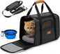 Morpilot Pet Travel Carrier Bag, Soft-Sided Dog Carrier Cat Carrier Pet Carrier, for Large Cats and Medium Puppies up to 25lbs, with Locking Safety Zippers, Foldable Bowl (Dark Gray)