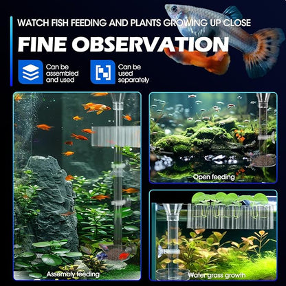2PC 7 Holes Upgraded Aquarium Plant Holder, Aquatic Plants Cup for Tank, Fish Tank Plant Holder with Long Hook, Aquarium Feeder for Aquascape Decorations on Top of Tank (2Sets)