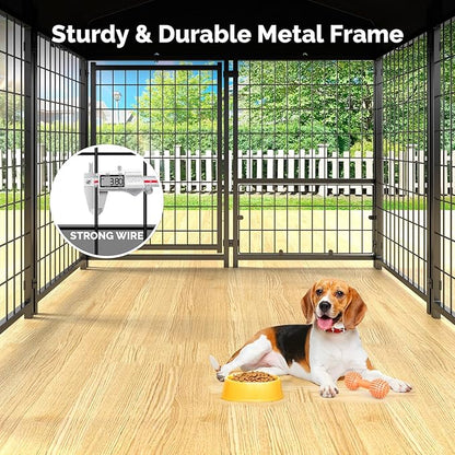 Sino Luban Outdoor Dog Kennel Outside Run with Doggy Door&Waterproof Roof - 4x4x4.6FT Large Dog Kennels Pens Outside for Small/Medium Dogs - Heavy Duty Cage Yard (Can Connect to Your Dog House)
