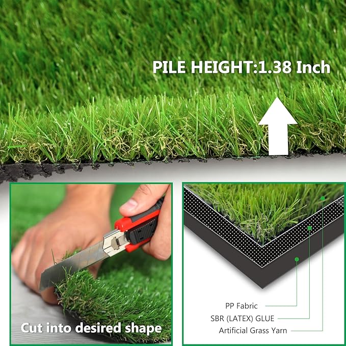 Artificial Grass Rug Outdoor Indoor 3FTX51FT Fake Grass Carpet Green Synthetic Grass Pet Turf Realistic Faux Grass Rug with Drain Holes for Garden Lawn Landscape Balcony Home Decor Patio